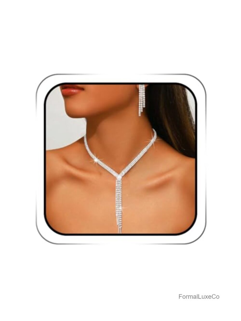 Long Rhinestone Necklace & Earrings Set for Women Wedding Jewelry